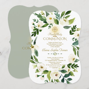 Invitation Couronne florale blanche charmeuse Croix Sainte Co
