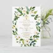 Invitation Couronne florale blanche élégante Croix Sainte Com (Debout devant)