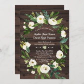 Invitation Couronne florale blanche en aquarelle Mariage en b (Devant / Derrière)