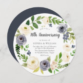 Invitation Couronne florale blanche et marine pour 10e annive (Devant / Derrière)