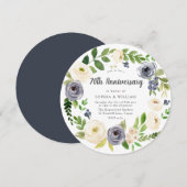 Invitation Couronne florale blanche et marine pour 70e annive (Devant / Derrière)
