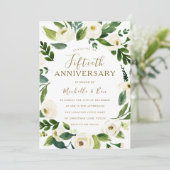 Invitation Couronne florale blanche or 50e anniversaire de ma (Debout devant)