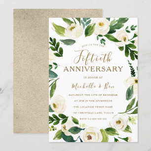 Invitation Couronne florale blanche or 50e anniversaire de ma