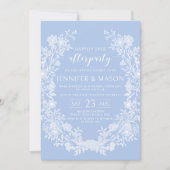 Invitation Couronne florale bleu pastel jamais après mariage (Devant)