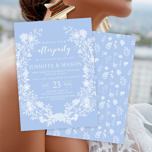 Invitation Couronne florale bleu pastel jamais après mariage