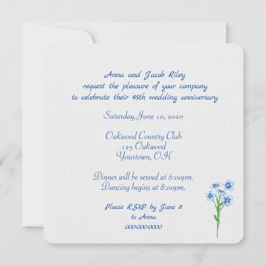Invitation couronne florale bleu simple avec monogramme (Dos)