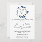 Invitation Couronne florale bleue Deux deviendront un mariage (Devant)
