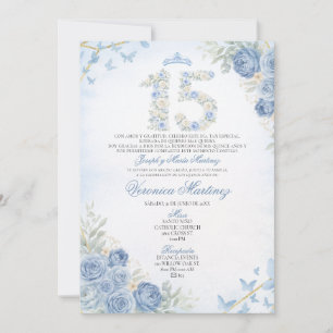 Invitation Couronne florale bleue poussiéreuse espagnole Papi