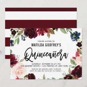 Invitation Couronne florale Boho Bourgogne Automne Quinceañer