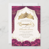 Invitation Couronne Florale Bourgogne moderne Quinceanera (Devant)