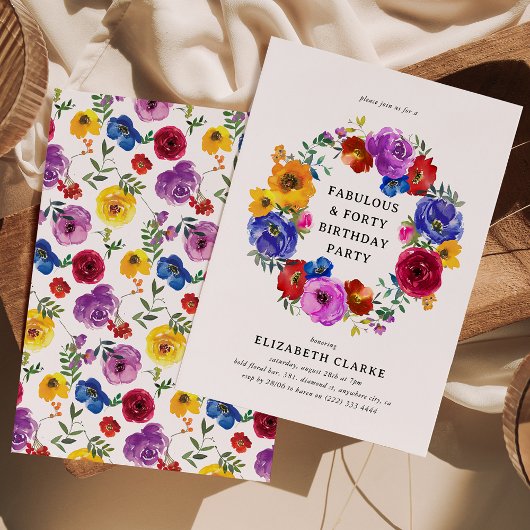 Invitation Couronne florale Bright & Bold pour fête d'anniver