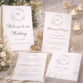 Invitation Couronne Florale Classique Monogramme Mariage