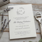 Invitation Couronne Florale Classique Monogramme Mariage