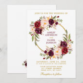 Invitation Couronne florale de Bourgogne à l'aquarelle mariag (Devant / Derrière)