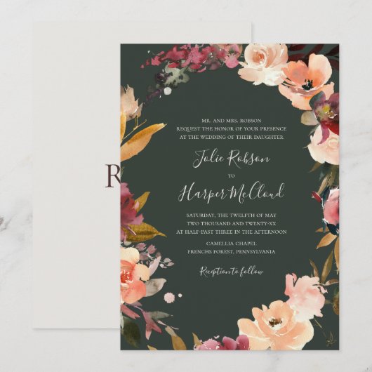 Invitation Couronne florale de Bourgogne | Mariage traditionn (Devant / Derrière)