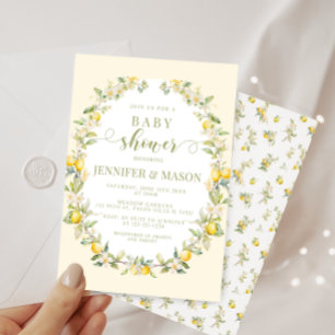 Invitation Couronne florale de citron jaune pour baby shower