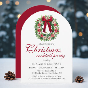 Invitation Couronne florale de cocktail de Noël d'entreprise