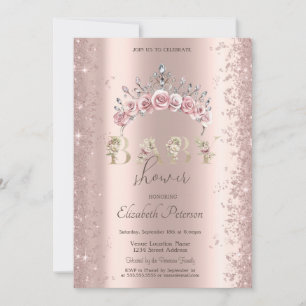 Invitation Couronne florale de confettis pailletés Baby Showe