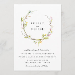 Invitation Couronne florale de fleurs sauvages chic d'été Mar
