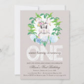 Invitation Couronne florale de lapin élégant pour premier ann (Devant)