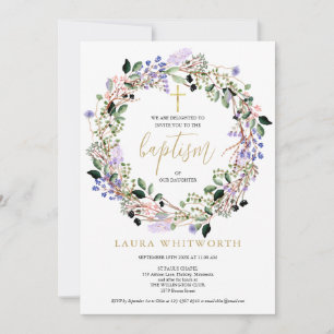 Invitation Couronne florale de lavande pour baptême