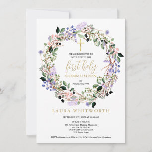 Invitation Couronne florale de lavande pour première communio