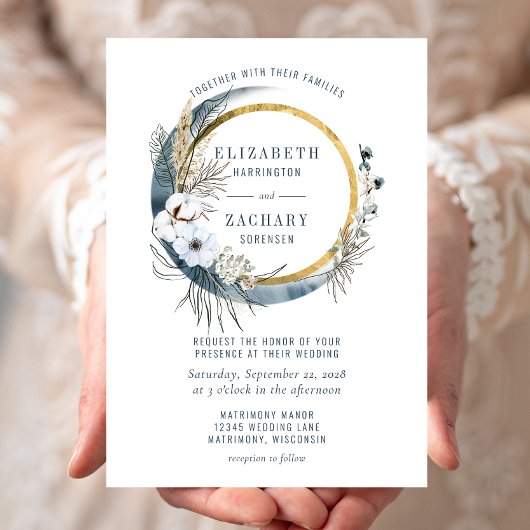 Invitation Couronne florale de mariage Boho Blue Moon