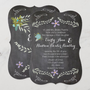 Invitation Couronne florale de mariage Chalkboard Mint Lilas