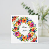 Invitation Couronne florale de mariage colorée (Debout devant)