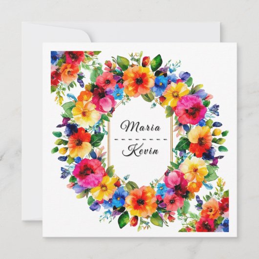 Invitation Couronne florale de mariage colorée (Devant)