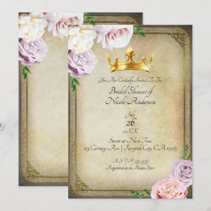 Invitation Couronne florale de mariage vintage Royal Gold