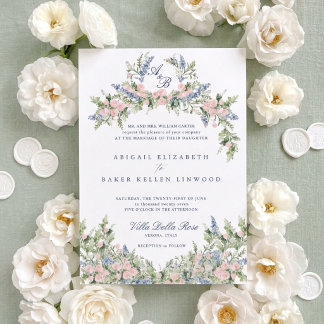 Invitation Couronne florale de monogramme pour mariage à la v