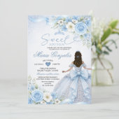 Invitation Couronne florale de princesse à ruban bleu poussié (Debout devant)