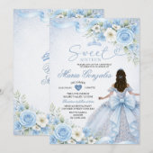 Invitation Couronne florale de princesse à ruban bleu poussié (Devant / Derrière)