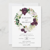 Invitation Couronne florale de prune foncée | Mariage (Devant)
