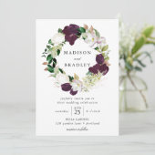Invitation Couronne florale de prune foncée | Mariage (Debout devant)