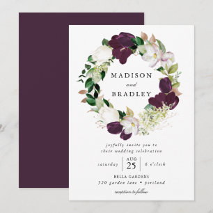 Invitation Couronne florale de prune foncée Mariage