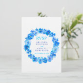 Invitation Couronne florale de réponse de mariage pensée bleu (Debout devant)