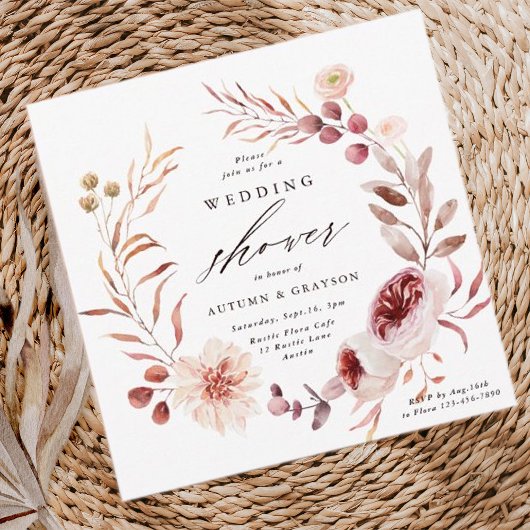 Invitation Couronne florale de romance d'automne Mariage Douc