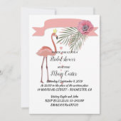 Invitation Couronne florale délicate, flamants roses, (Devant)