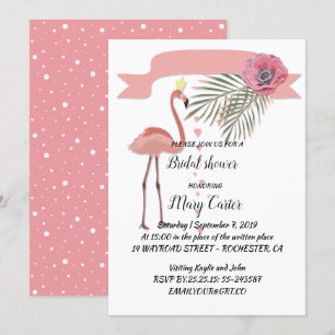 Invitation Couronne florale délicate, flamants roses,