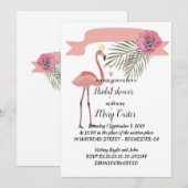 Invitation Couronne florale délicate, flamants roses, (Devant / Derrière)