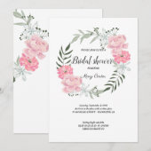 Invitation Couronne florale délicate, pivoines roses (Devant / Derrière)