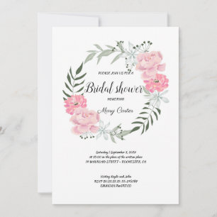 Invitation Couronne florale délicate, pivoines roses