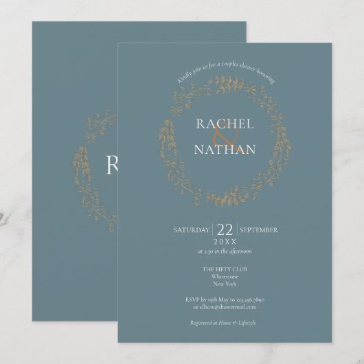 Invitation Couronne florale délicate | Shower de couple (Devant / Derrière)