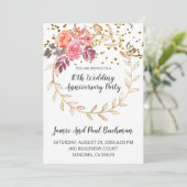 Invitation Couronne florale élégante pailletée 10e mariage (Debout devant)