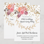Invitation Couronne florale élégante pailletée 10e mariage (Devant / Derrière)