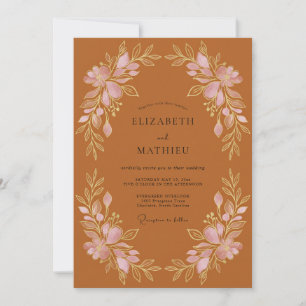Invitation Couronne florale en terre cuite pour mariage roman