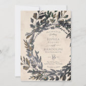 Invitation Couronne florale gothique grise acier dorée (Devant)