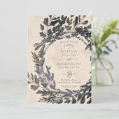 Invitation Couronne florale gothique grise acier or (Debout devant)